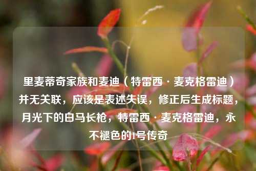 里麦蒂奇家族和麦迪(特雷西·麦克格雷迪)并无关联,应该是表述失误,修正后生成标题,月光下的白马长枪,特雷西·麦克格雷迪,永不褪色的1号传奇