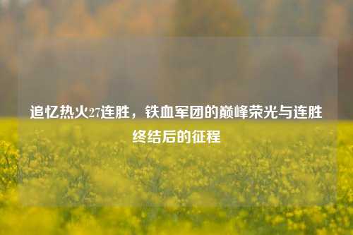 追忆热火27连胜，铁血军团的巅峰荣光与连胜终结后的征程