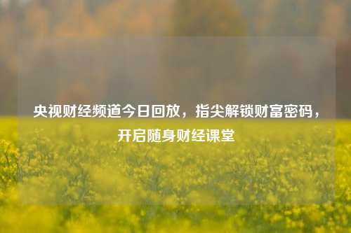 央视财经频道今日回放，指尖解锁财富密码，开启随身财经课堂