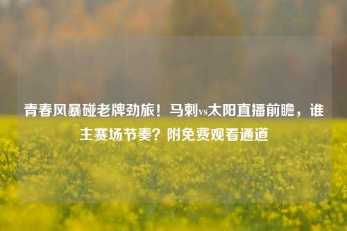 青春风暴碰老牌劲旅!马刺vs太阳直播前瞻,谁主赛场节奏?附免费观看通道